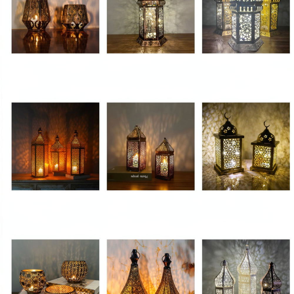Candle Holder Decor - Lanterna de ferro rústica marroquina, ornamento