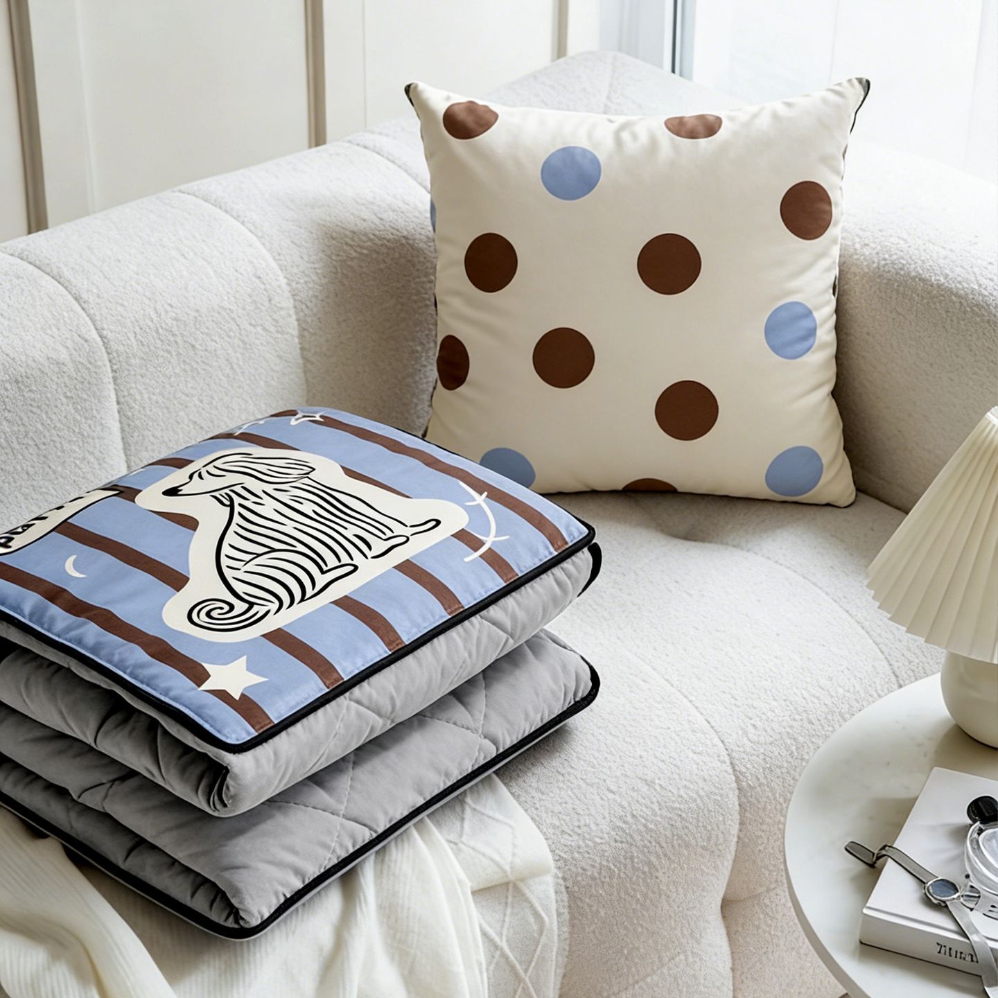 Throw Pillow - Manta de Almofada Listrada com Estampa